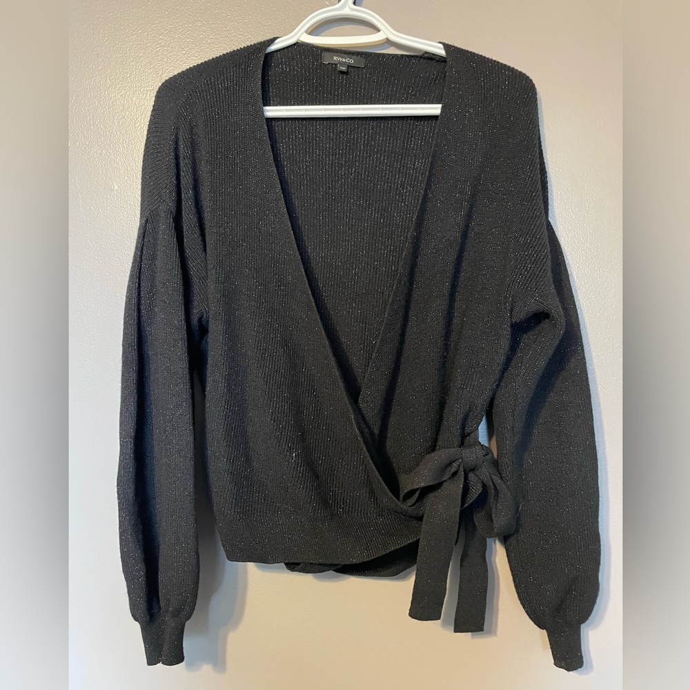 RW&Co black sparkle wrap cardigan with side ties.  Light ware, Size M Ladies
